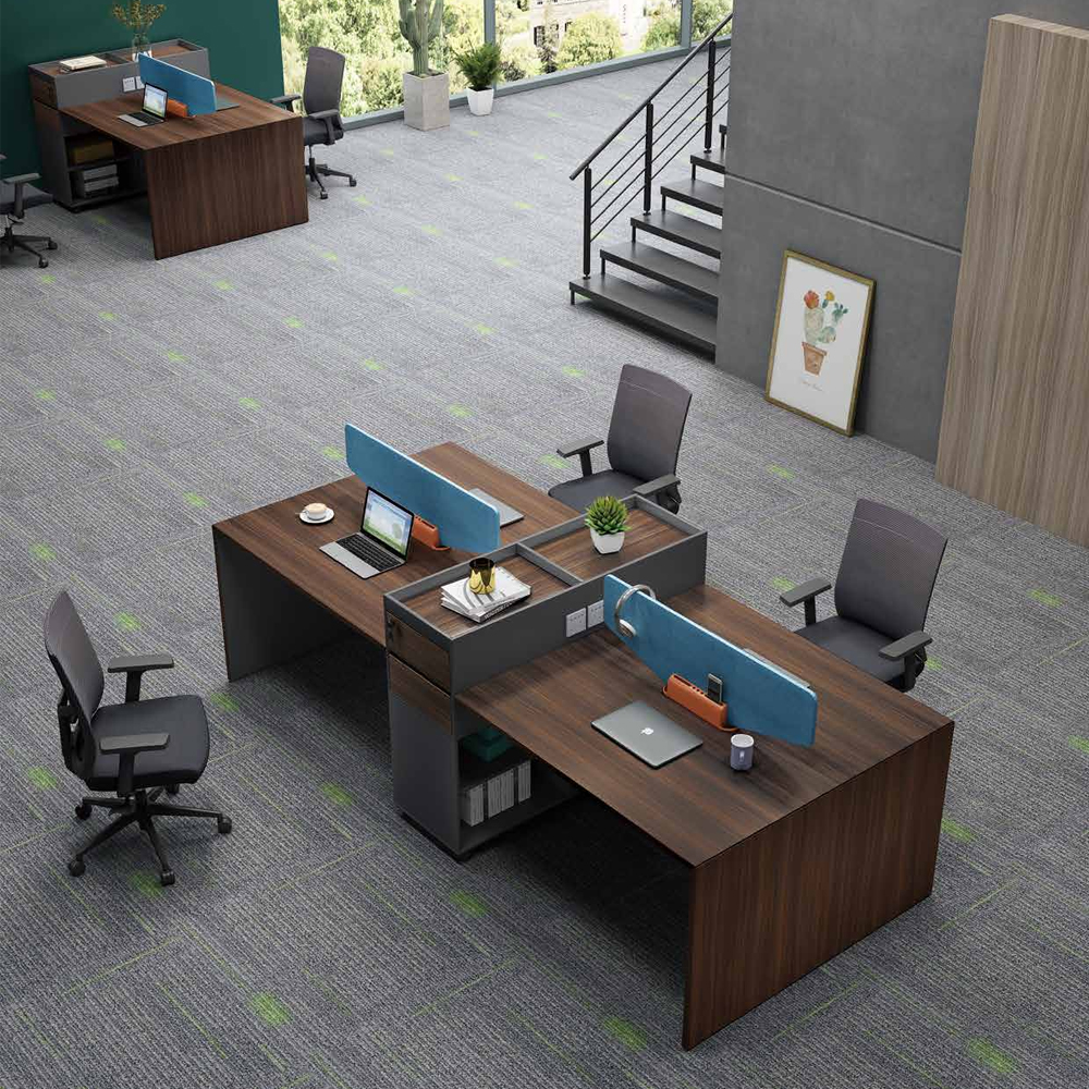 JIANGNAN CHARMET Estación de trabajo de oficina moderna con gabinete de almacenamiento alto|Para 4 personas|Cuatro asientos